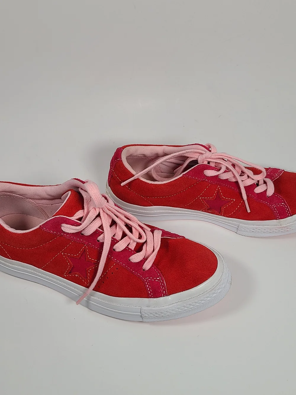 Converse Pink & Red Low-Top Suede Leather Sneakers Size 38.5 EU